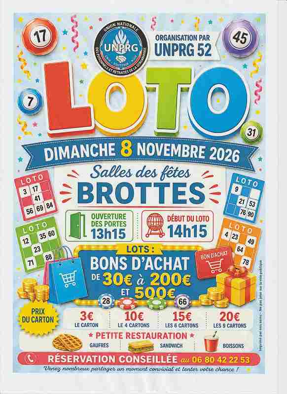 Loto à la salle des fêtes de Brottes