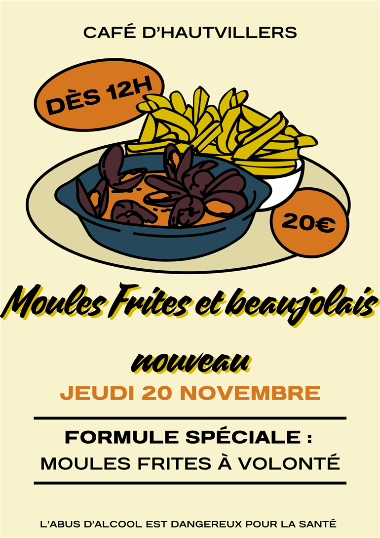 Affiche restaurant soirée Moules Frites illustratif - 1