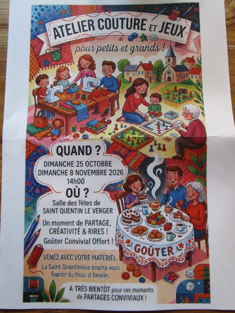 Atelier couture et jeux à Saint-Quentin le Verger - La Saint Quentinoise