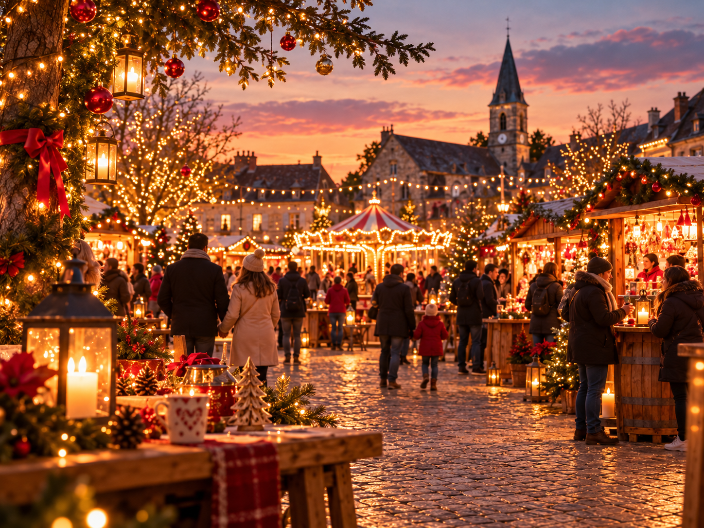 Marché de Noël au coucher du soleil - OT Sézanne