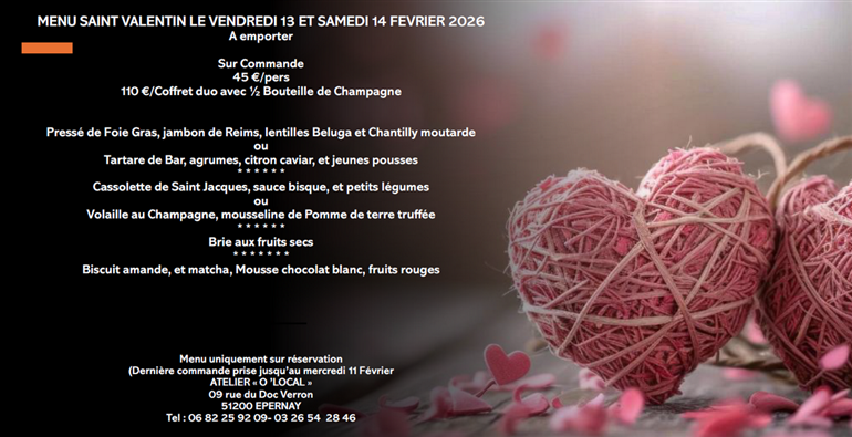 Menu à emporter O'Local St-Valentin 2026