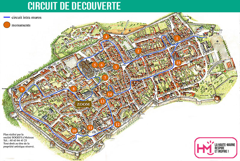 Plan du circuit de visite intra-muros de Langres