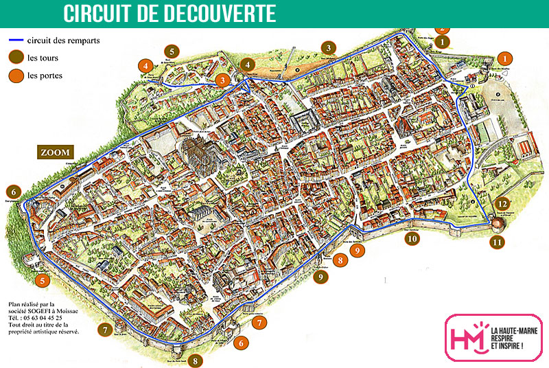 Plan du circuit de visite de Langres - tour des remparts