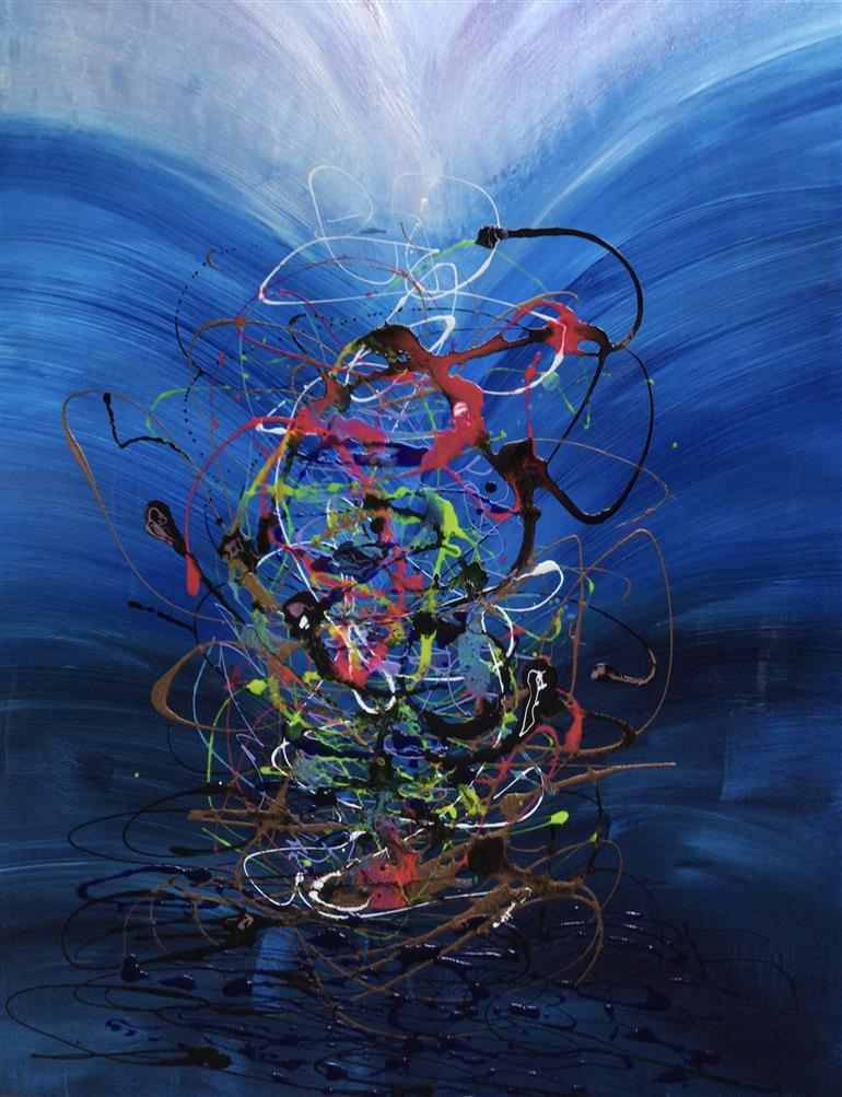 Profondeur Celeste technique mixte sur toile 92x73 2021
